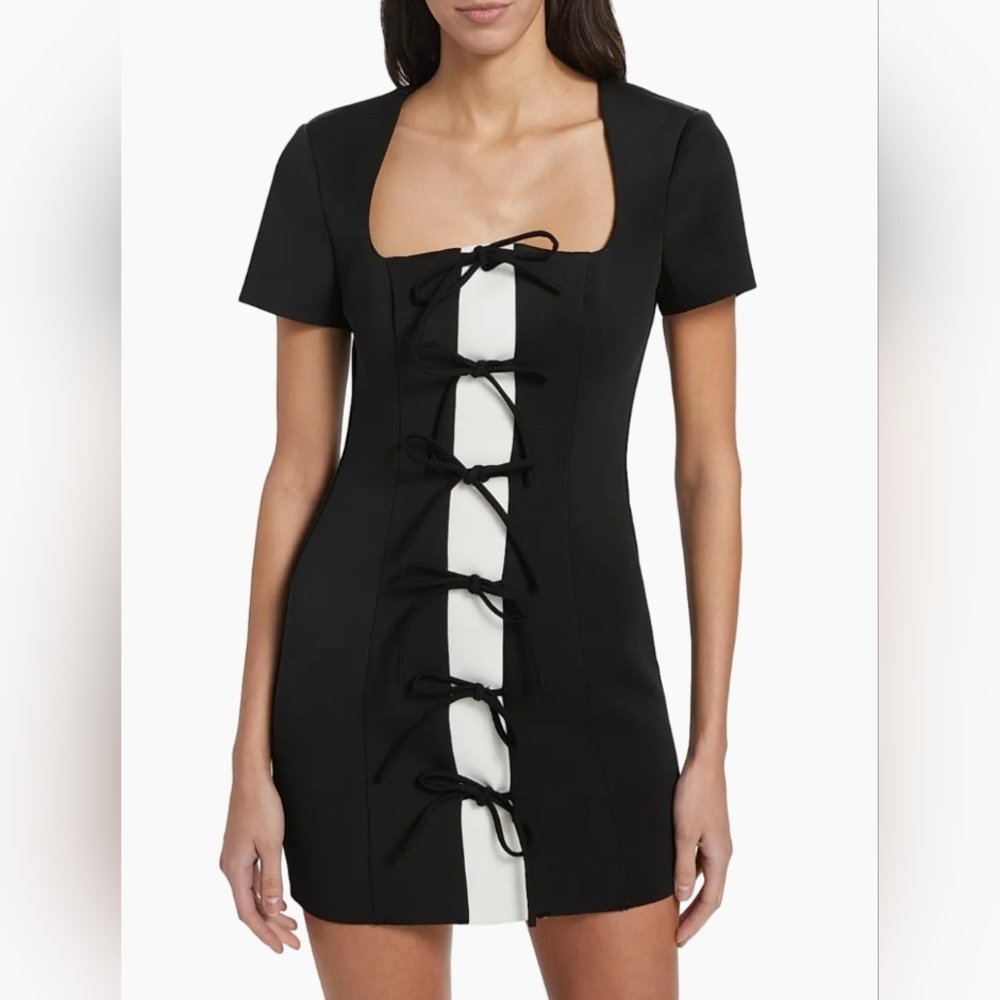 As It May Koresma Colorblocked Bowtie Minidress Bows Black White Medium NWT